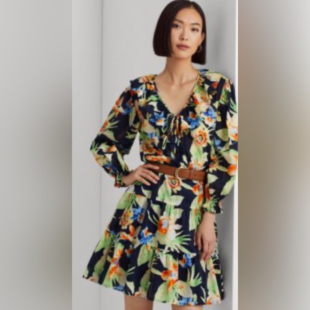 Ralph Lauren Floral Print Dress with Ruffle Collar